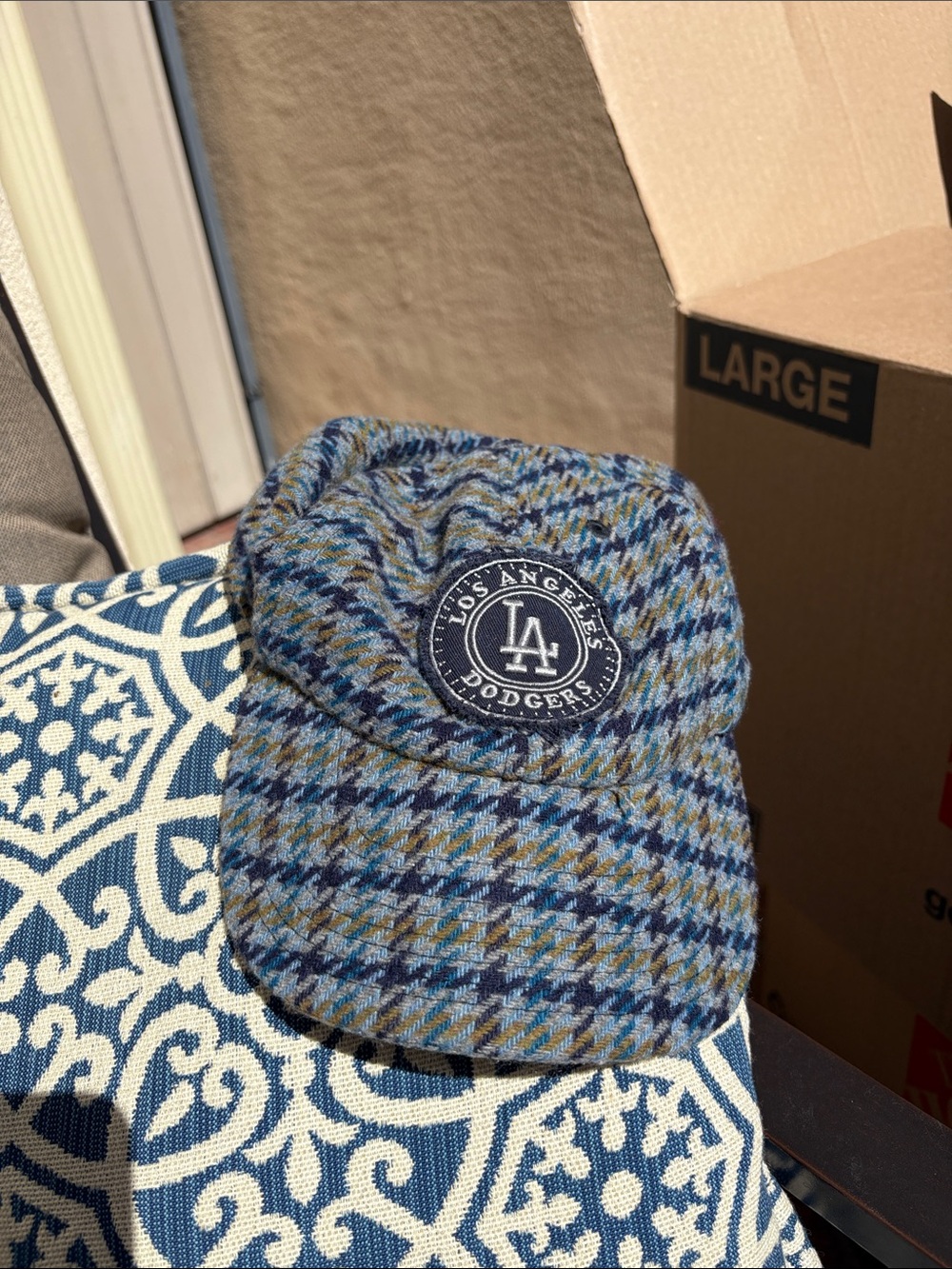 Abercrombie & Fitch Los Angeles Dodgers Blue Multi Plaid Baker Boy Cap